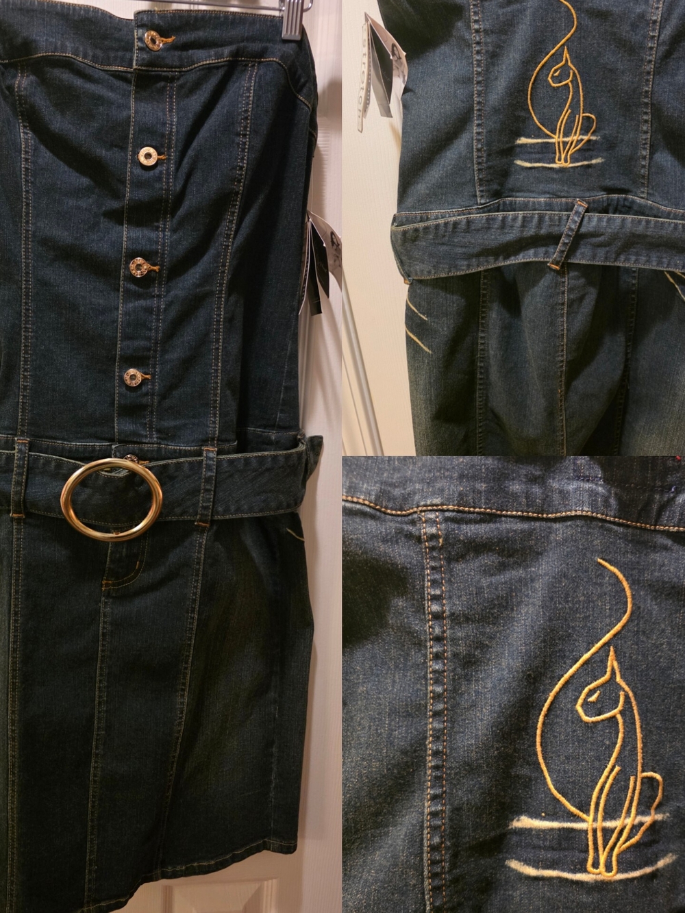 Y2k Vintage Nwt Baby Phat dark denim tube dress with belt & cat embroidery🐈